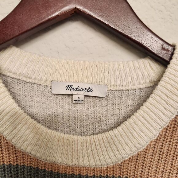 Madewell Thompson Pocket Pullover Ribbed Knit Sweater Neutral Stripe Small - Picture 6 of 7